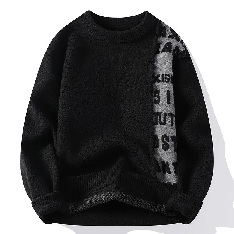 Patchwork Knitted Sweater - Men's Autumn Casual Streetwear Warm Pullover - ZOOMNSTORE