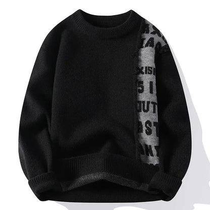 Patchwork Knitted Sweater - Men's Autumn Casual Streetwear Warm Pullover - ZOOMNSTORE