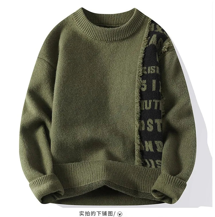 Patchwork Knitted Sweater - Men's Autumn Casual Streetwear Warm Pullover - ZOOMNSTORE