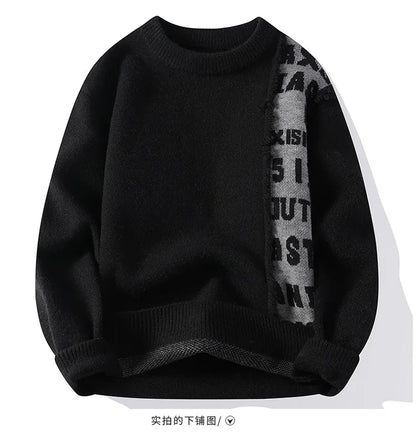 Patchwork Knitted Sweater - Men's Autumn Casual Streetwear Warm Pullover - ZOOMNSTORE
