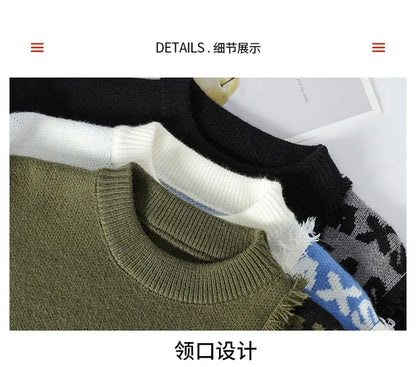Patchwork Knitted Sweater - Men's Autumn Casual Streetwear Warm Pullover - ZOOMNSTORE