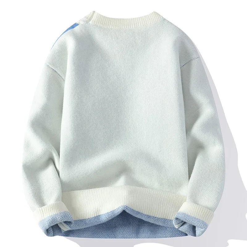 Patchwork Knitted Sweater - Men's Autumn Casual Streetwear Warm Pullover - ZOOMNSTORE