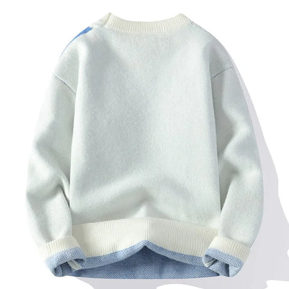 Patchwork Knitted Sweater - Men's Autumn Casual Streetwear Warm Pullover - ZOOMNSTORE