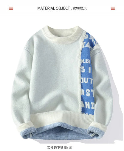 Patchwork Knitted Sweater - Men's Autumn Casual Streetwear Warm Pullover - ZOOMNSTORE