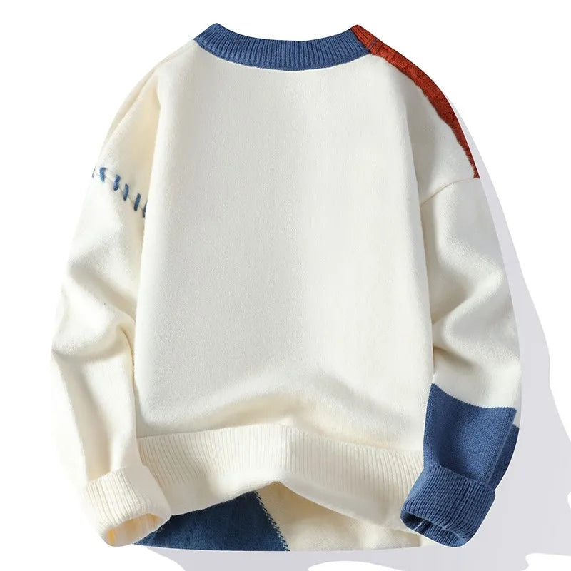 Patchwork Knitted Sweater - Men's Autumn Casual Streetwear Warm Pullover - ZOOMNSTORE