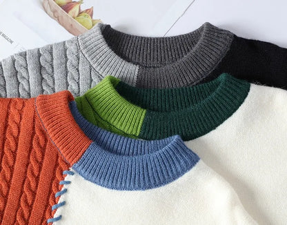 Patchwork Knitted Sweater - Men's Autumn Casual Streetwear Warm Pullover - ZOOMNSTORE
