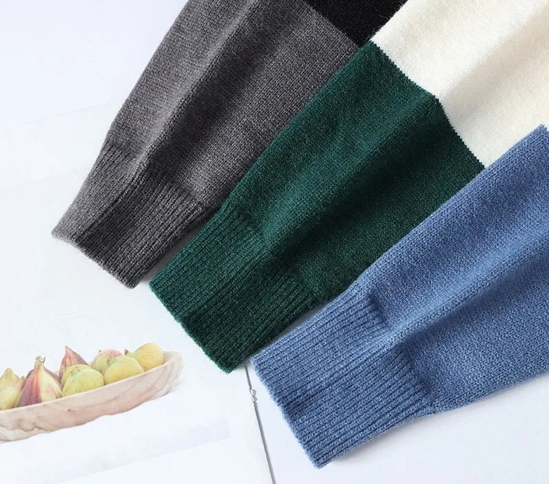 Patchwork Knitted Sweater - Men's Autumn Casual Streetwear Warm Pullover - ZOOMNSTORE