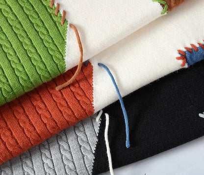 Patchwork Knitted Sweater - Men's Autumn Casual Streetwear Warm Pullover - ZOOMNSTORE