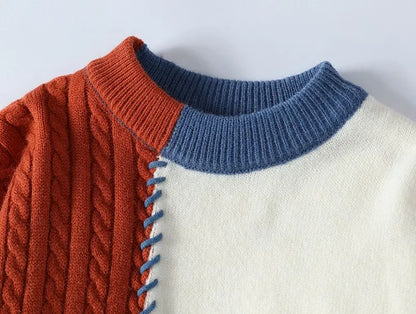 Patchwork Knitted Sweater - Men's Autumn Casual Streetwear Warm Pullover - ZOOMNSTORE
