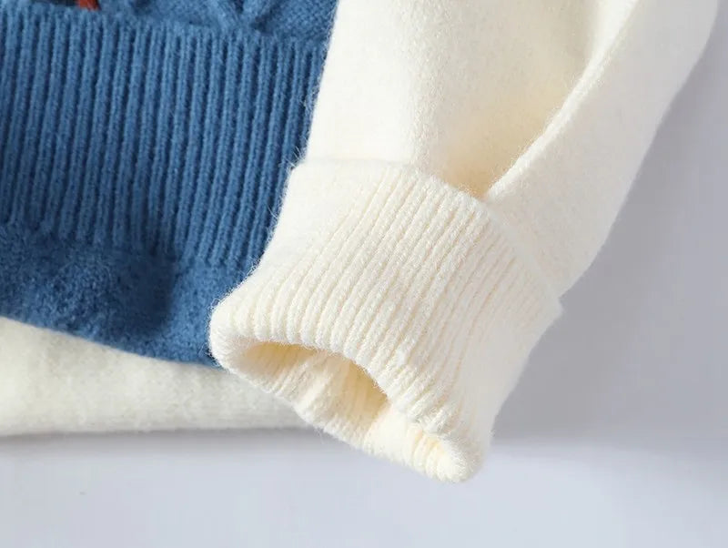 Patchwork Knitted Sweater - Men's Autumn Casual Streetwear Warm Pullover - ZOOMNSTORE