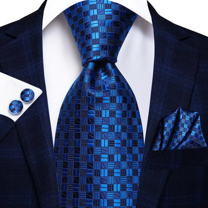 Peacock Blue Silk Wedding Tie Set - Mens Designer Tie with Hanky  Cufflinks - ZOOMNSTORE