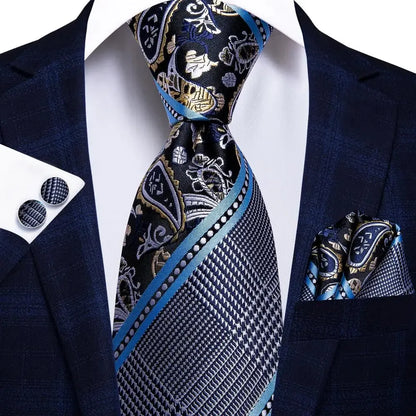 Peacock Blue Silk Wedding Tie Set - Mens Designer Tie with Hanky  Cufflinks - ZOOMNSTORE