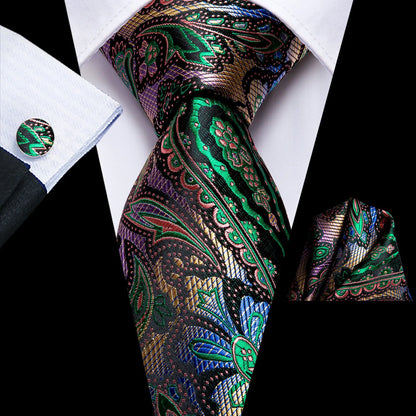 Peacock Blue Silk Wedding Tie Set - Mens Designer Tie with Hanky  Cufflinks - ZOOMNSTORE