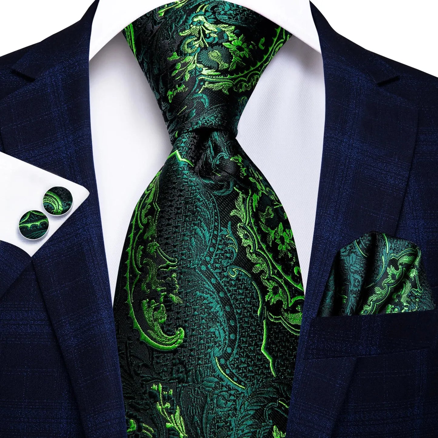 Peacock Blue Silk Wedding Tie Set - Mens Designer Tie with Hanky  Cufflinks - ZOOMNSTORE