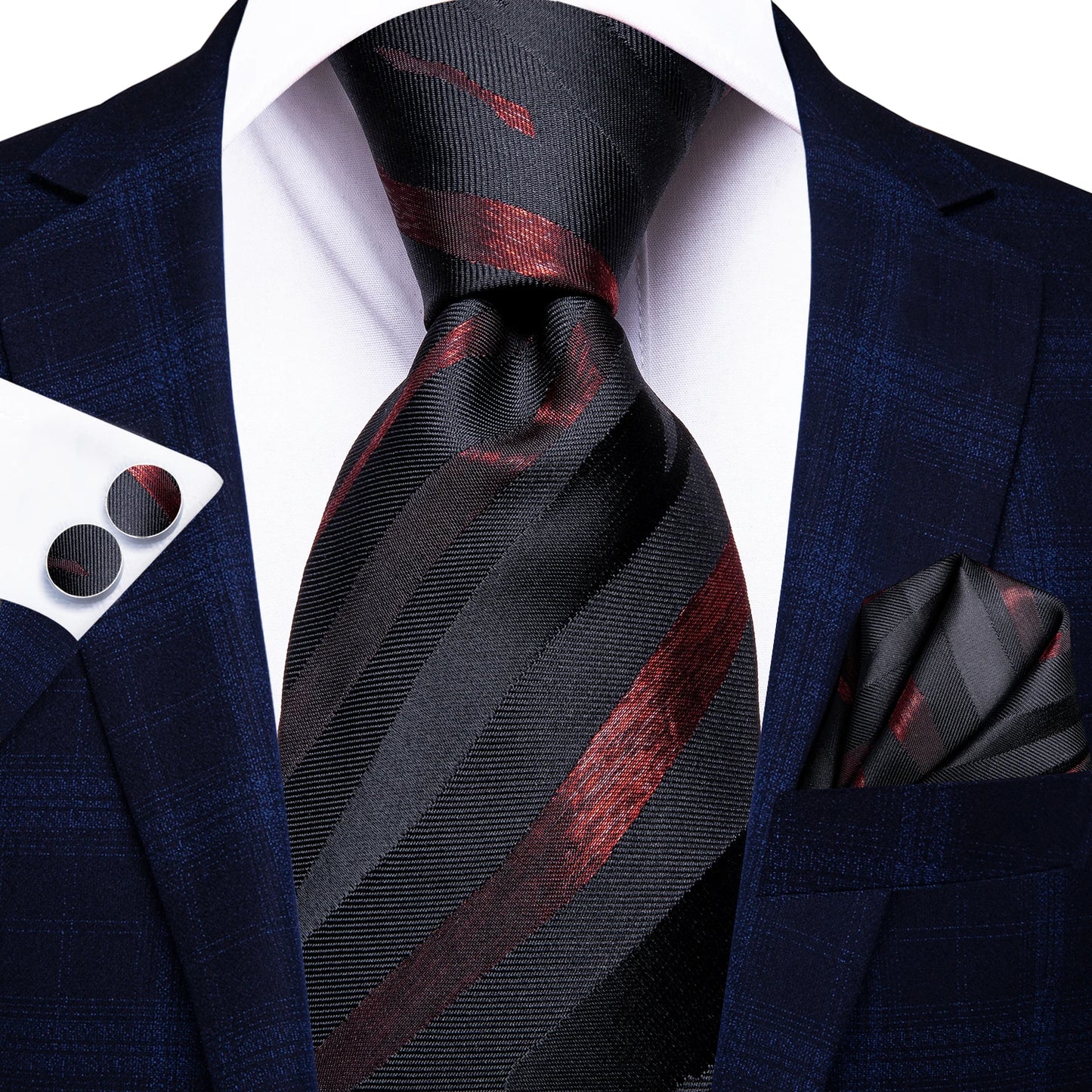 Peacock Blue Silk Wedding Tie Set - Mens Designer Tie with Hanky  Cufflinks - ZOOMNSTORE