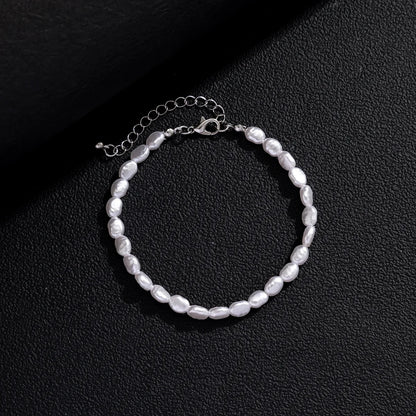 Handmade Oval Pearl Chain Bracelet Necklace Set - Unisex Fashion Jewelry - ZOOMNSTORE