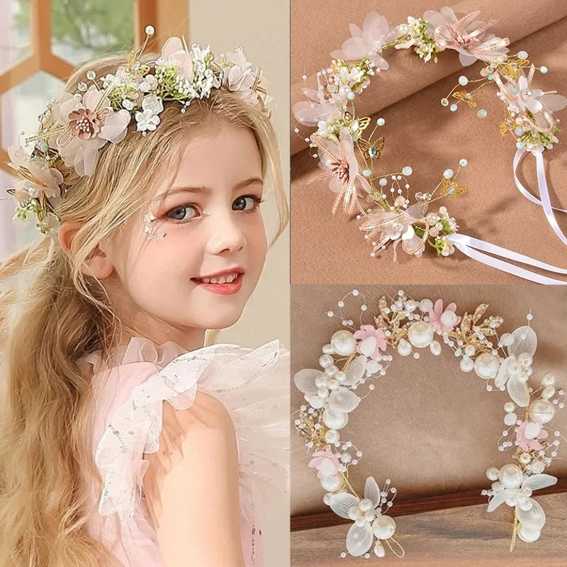Elegant Girls Headband Imitated Pearl Hair Headdress Baby GirlsFlower Wreath Bride Garland Head Hoop Wedding Headbands Hair - ZOOMNSTORE