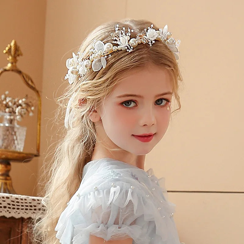 Elegant Girls Headband Imitated Pearl Hair Headdress Baby GirlsFlower Wreath Bride Garland Head Hoop Wedding Headbands Hair - ZOOMNSTORE