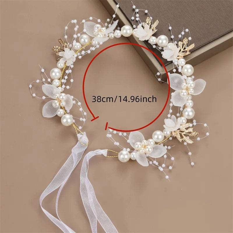Elegant Girls Headband Imitated Pearl Hair Headdress Baby GirlsFlower Wreath Bride Garland Head Hoop Wedding Headbands Hair - ZOOMNSTORE