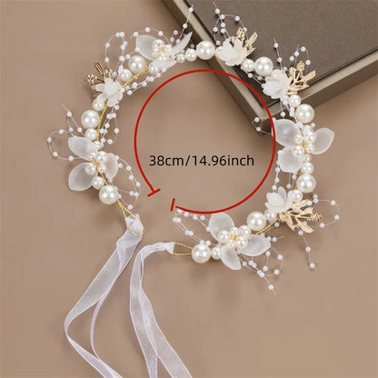 Elegant Girls Headband Imitated Pearl Hair Headdress Baby GirlsFlower Wreath Bride Garland Head Hoop Wedding Headbands Hair - ZOOMNSTORE