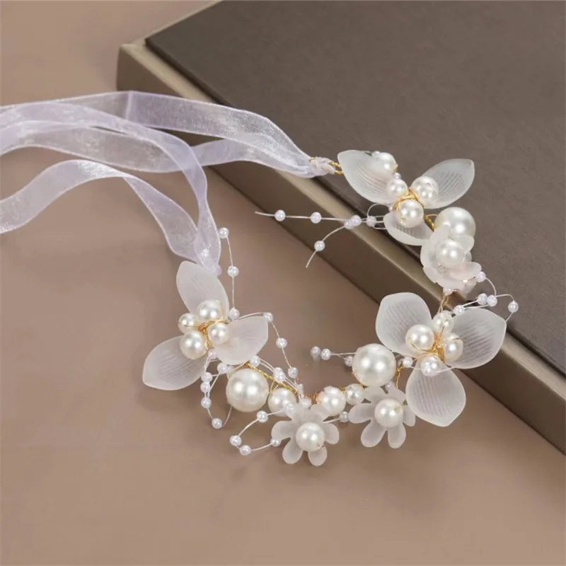 Elegant Girls Headband Imitated Pearl Hair Headdress Baby GirlsFlower Wreath Bride Garland Head Hoop Wedding Headbands Hair - ZOOMNSTORE
