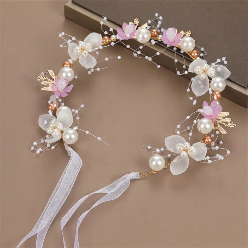 Elegant Girls Headband Imitated Pearl Hair Headdress Baby GirlsFlower Wreath Bride Garland Head Hoop Wedding Headbands Hair - ZOOMNSTORE
