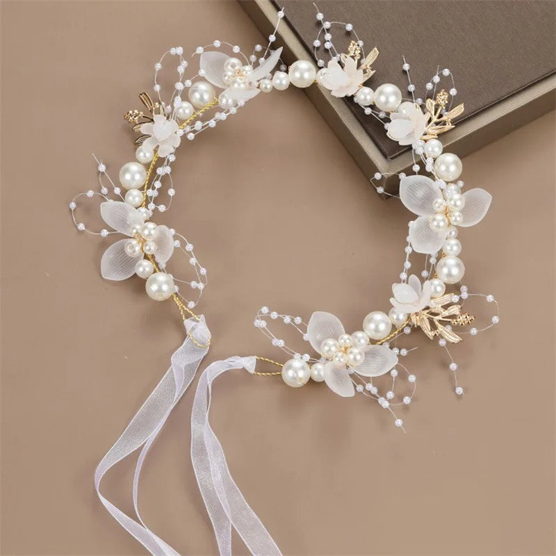 Elegant Girls Headband Imitated Pearl Hair Headdress Baby GirlsFlower Wreath Bride Garland Head Hoop Wedding Headbands Hair - ZOOMNSTORE
