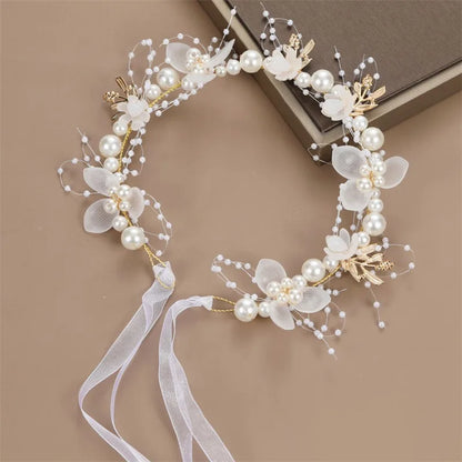 Elegant Girls Headband Imitated Pearl Hair Headdress Baby GirlsFlower Wreath Bride Garland Head Hoop Wedding Headbands Hair - ZOOMNSTORE
