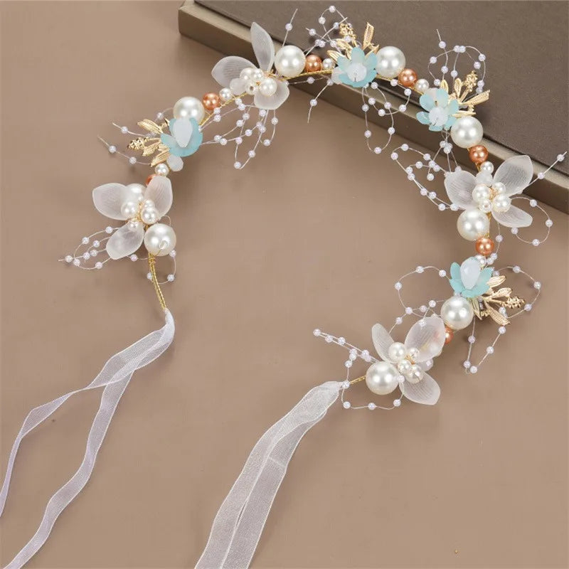 Elegant Girls Headband Imitated Pearl Hair Headdress Baby GirlsFlower Wreath Bride Garland Head Hoop Wedding Headbands Hair - ZOOMNSTORE