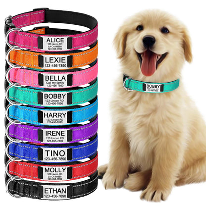 Personalized Adjustable Reflective Dog Collar with Engraved ID Tag - Luminous Nylon Design - ZOOMNSTORE