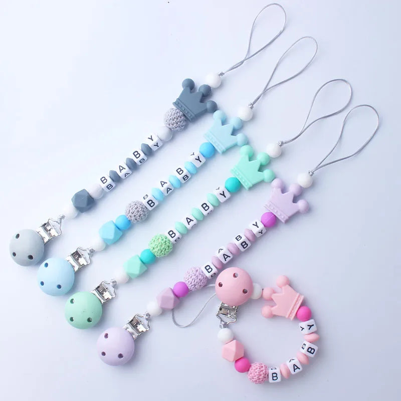 Personalized Baby Pacifier Clip - Custom Name Silicone Holder & Teether Chain Gift - ZOOMNSTORE