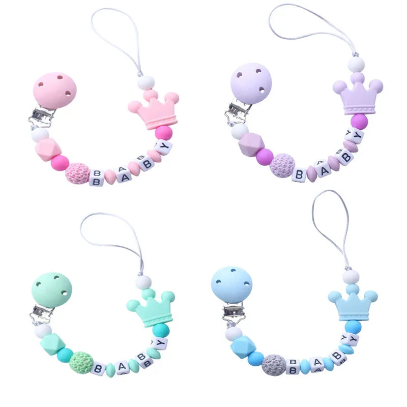 Personalized Baby Pacifier Clip - Custom Name Silicone Holder & Teether Chain Gift - ZOOMNSTORE