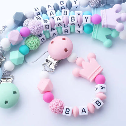 Personalized Baby Pacifier Clip - Custom Name Silicone Holder & Teether Chain Gift - ZOOMNSTORE