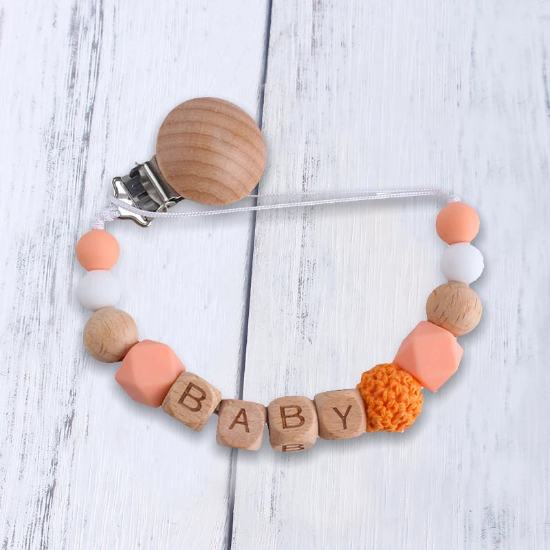 Personalized Baby Pacifier Clip - Custom Name Silicone Holder & Teether Chain Gift - ZOOMNSTORE