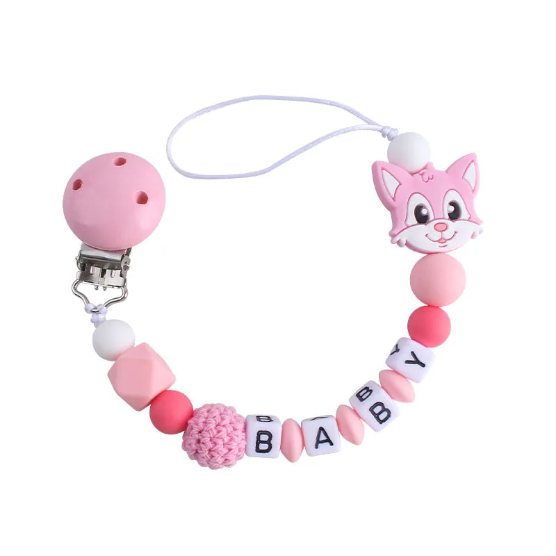 Personalized Baby Pacifier Clip - Custom Name Silicone Holder & Teether Chain Gift - ZOOMNSTORE