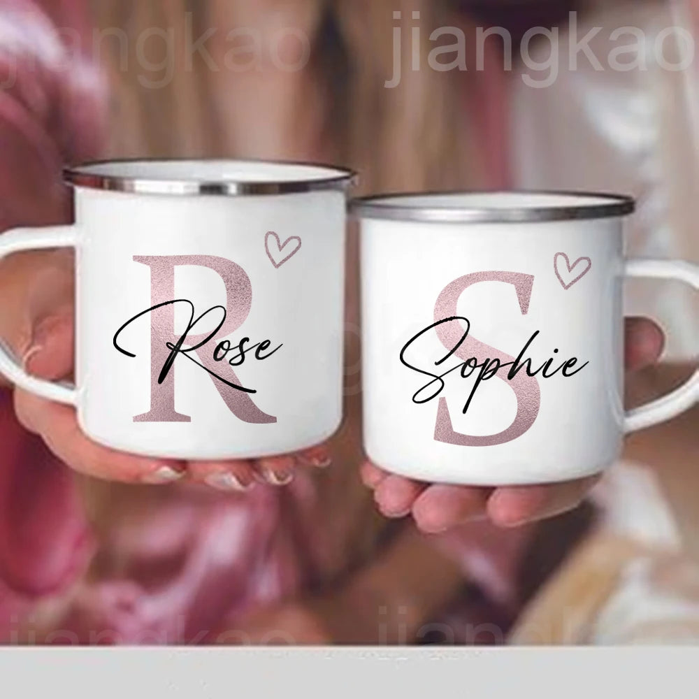 Personalized Coffee Mug - Custom Name Heart Initial Enamel Cup | Bridesmaid Gift - ZOOMNSTORE