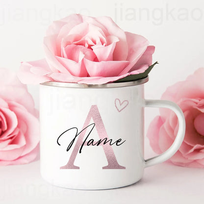 Personalized Coffee Mug - Custom Name Heart Initial Enamel Cup | Bridesmaid Gift - ZOOMNSTORE