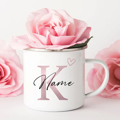 Personalized Coffee Mug - Custom Name Heart Initial Enamel Cup | Bridesmaid Gift - ZOOMNSTORE