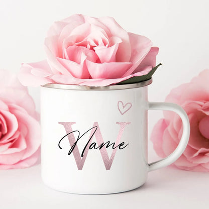 Personalized Coffee Mug - Custom Name Heart Initial Enamel Cup | Bridesmaid Gift - ZOOMNSTORE