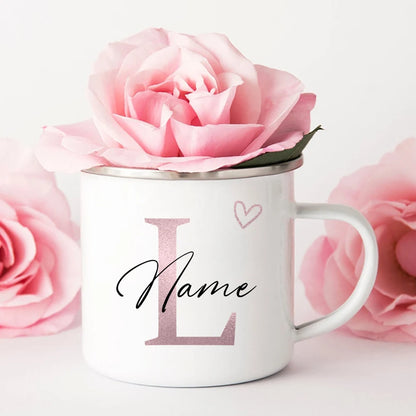 Personalized Coffee Mug - Custom Name Heart Initial Enamel Cup | Bridesmaid Gift - ZOOMNSTORE