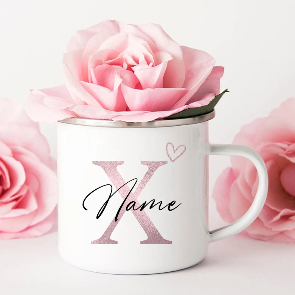 Personalized Coffee Mug - Custom Name Heart Initial Enamel Cup | Bridesmaid Gift - ZOOMNSTORE