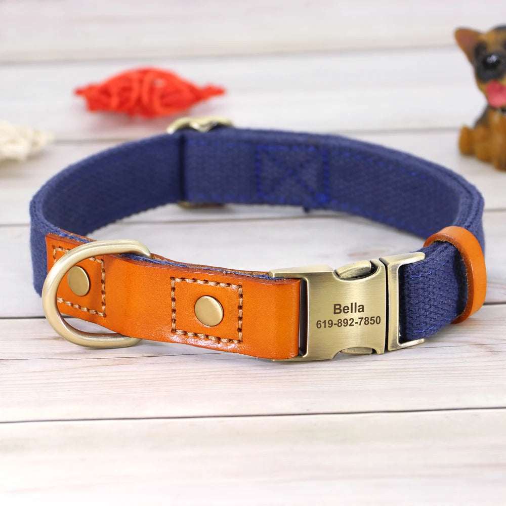 Personalized Nylon Dog Collar  Leash Set with Genuine Leather Nameplate - ZOOMNSTORE