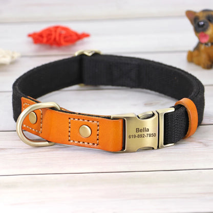 Personalized Nylon Dog Collar  Leash Set with Genuine Leather Nameplate - ZOOMNSTORE