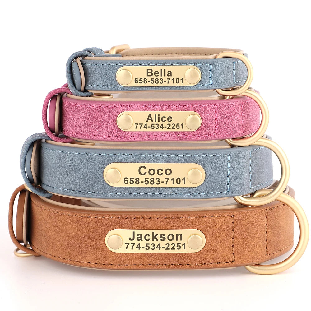 Personalized Engraved Dog Collar - Custom PU Leather ID Tag for Small to Large Dogs - ZOOMNSTORE