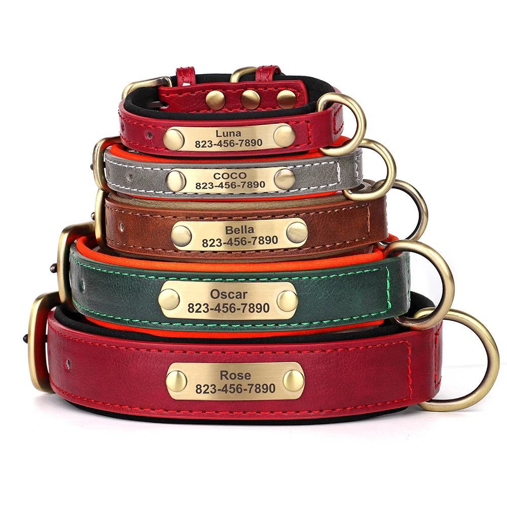 Personalized Engraved Dog Collar - Custom PU Leather ID Tag for Small to Large Dogs - ZOOMNSTORE