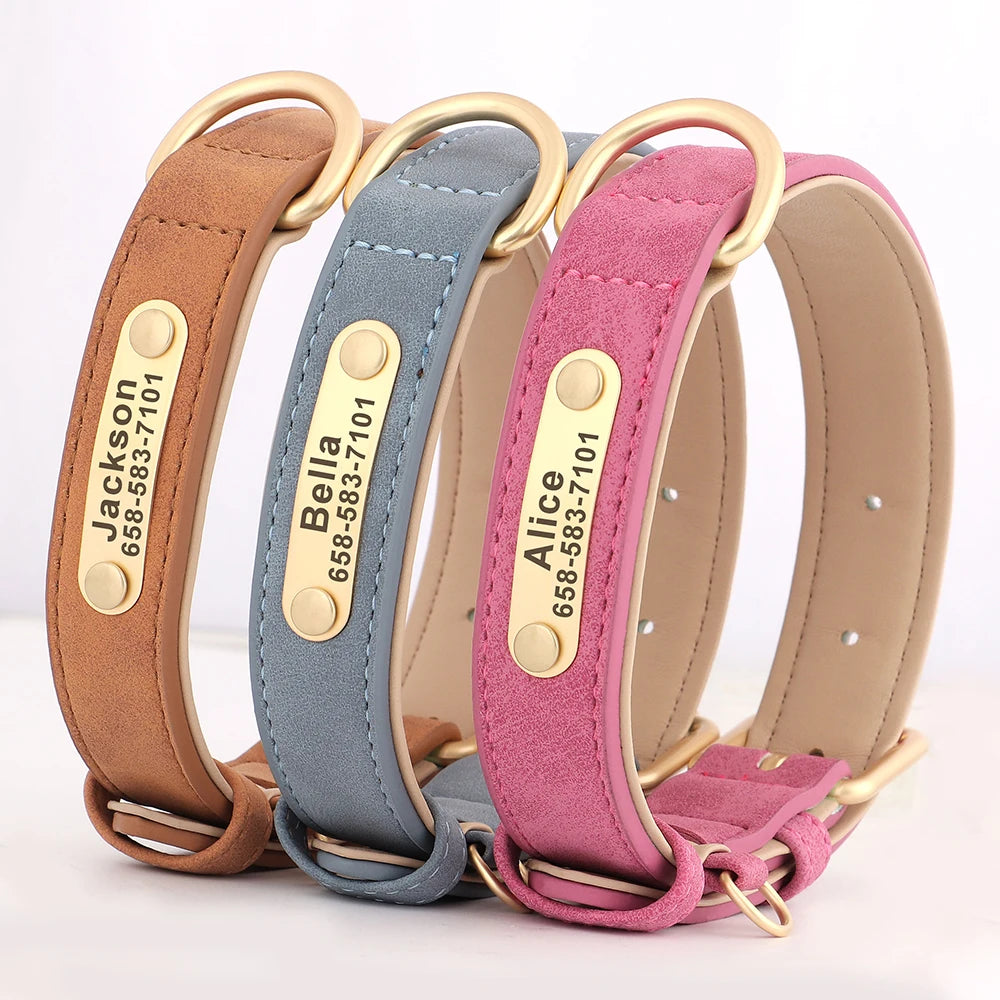 Personalized Engraved Dog Collar - Custom PU Leather ID Tag for Small to Large Dogs - ZOOMNSTORE