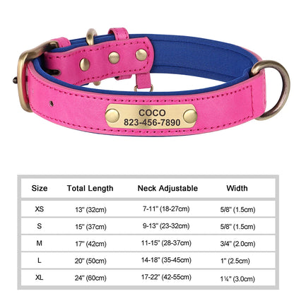 Personalized Engraved Dog Collar - Custom PU Leather ID Tag for Small to Large Dogs - ZOOMNSTORE