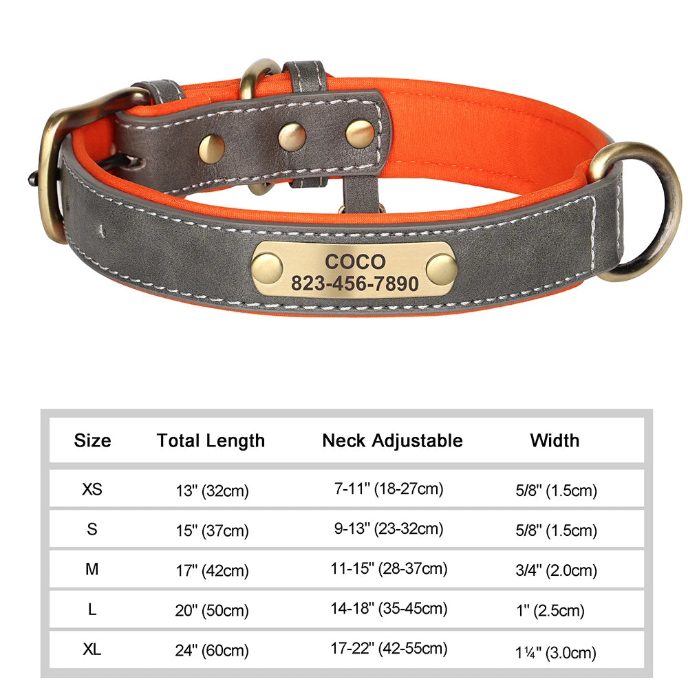 Personalized Engraved Dog Collar - Custom PU Leather ID Tag for Small to Large Dogs - ZOOMNSTORE