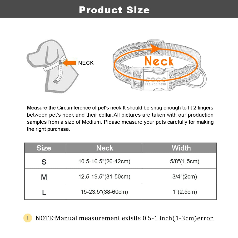 Personalized Reflective Nylon Dog Collar with Engraved ID Tag for Small to Large Dogs - ZOOMNSTORE