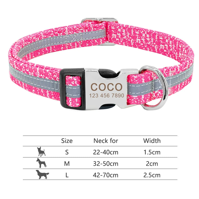 Personalized Reflective Nylon Dog Collar with Engraved ID Tag for Small to Large Dogs - ZOOMNSTORE